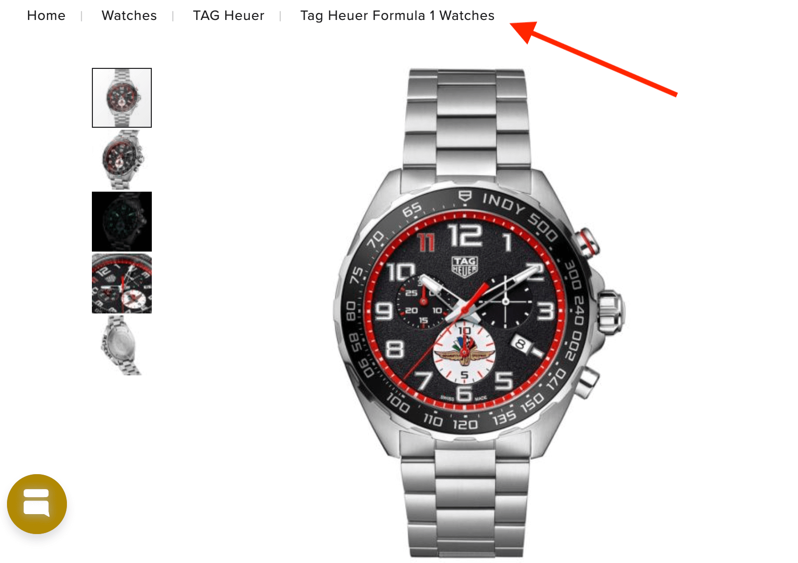 Example of breadcrumbs on a product page