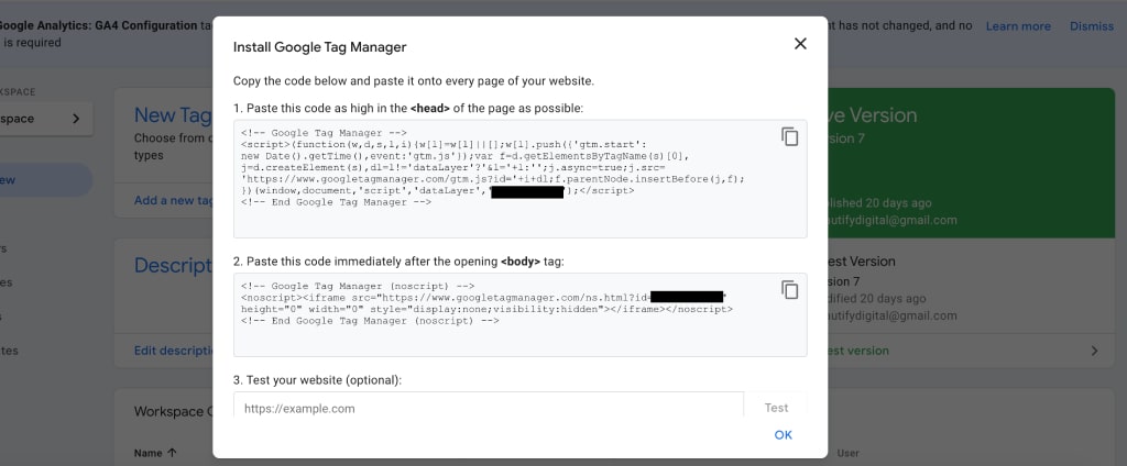 google tag manager installation code