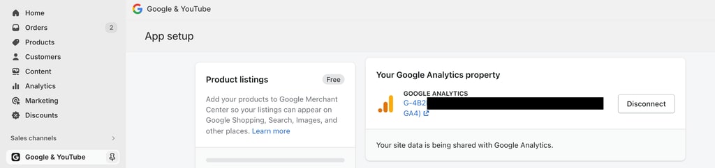 shopify google and youtube app installed