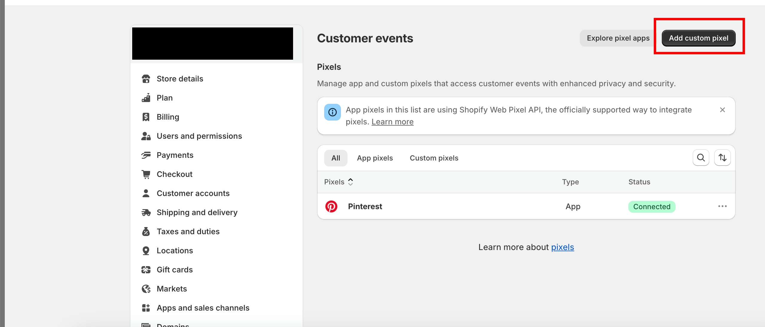 shopify add custom pixel button min