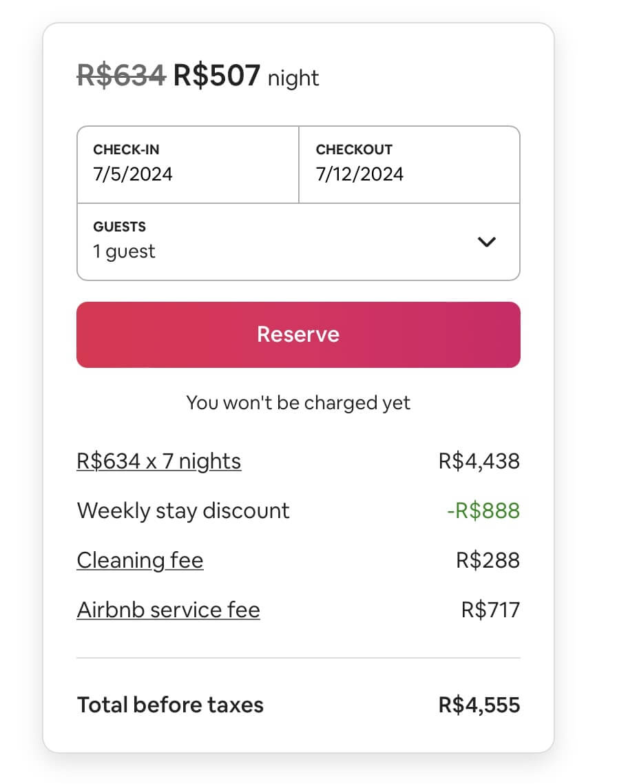 Air bnb Taxes and Fees Example