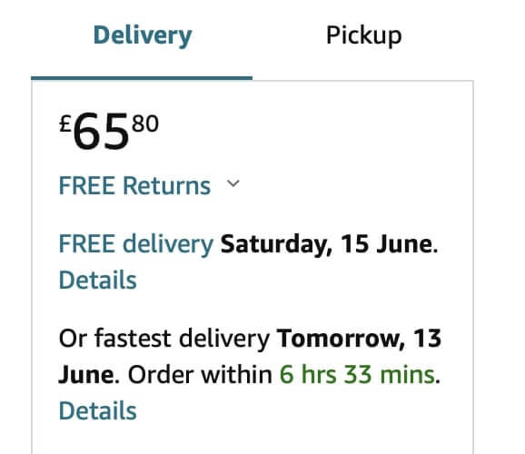 Amazon delivery timeframes example