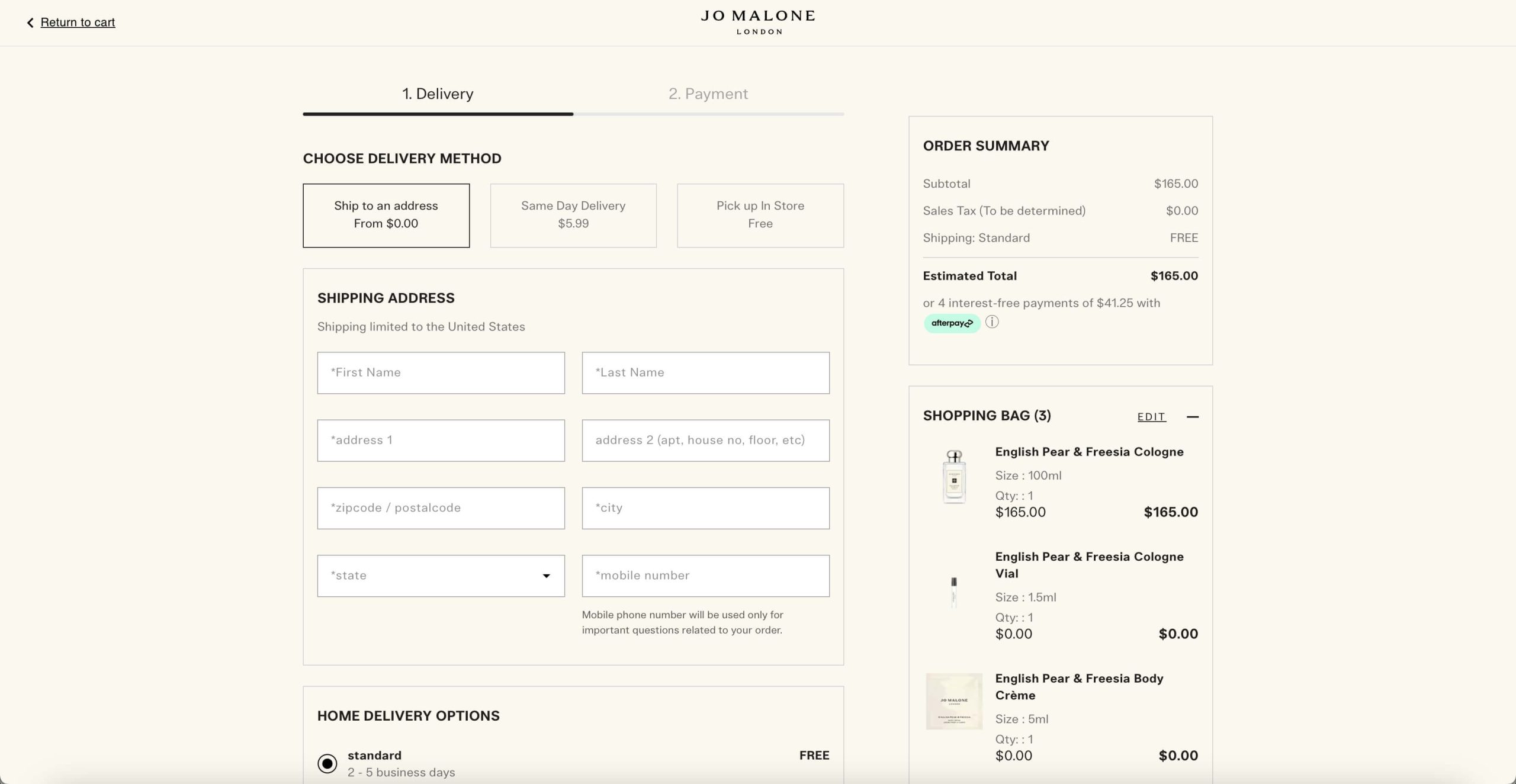 Jo Malone Checkout Example