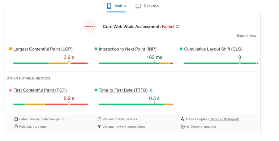 core web vitals website