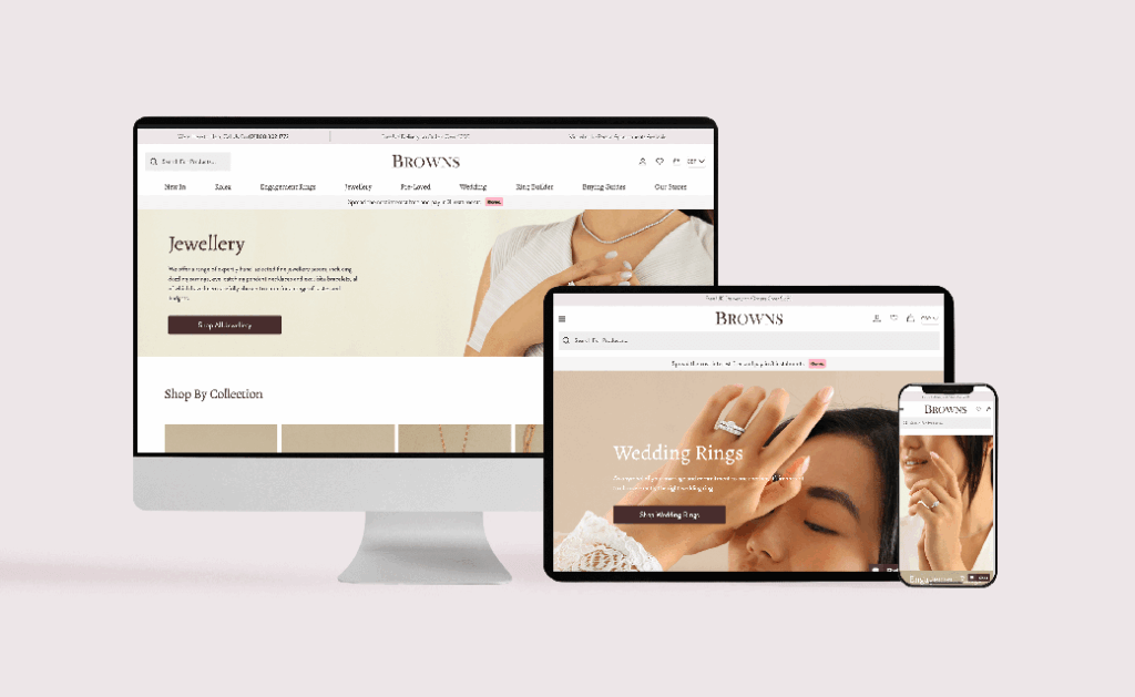 Browns-Family-Jewellers-website-on-laptop,-tablet-and-phone-screens