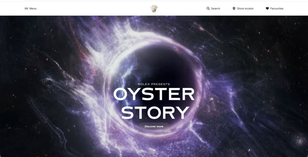Rolex Oyster Story campaign hero image with cosmic background